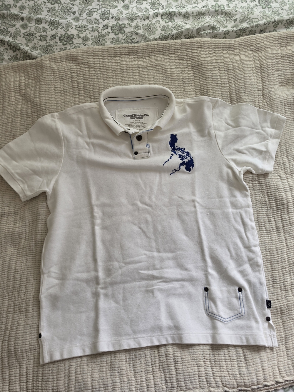 Men's White Coach Polo Shirt with Navy Map Detail